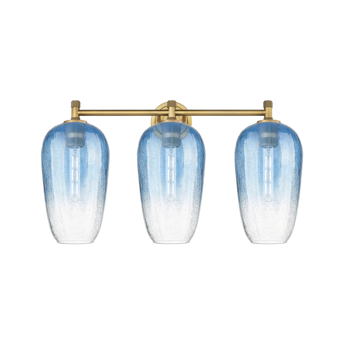 Innovations Brookhaven Flute 25in 3-Light Bath Vanity | Industrial Brushed Brass and Sapphire Blue Glass | Bathroom | Model 434-3W-BB-G484-7SB