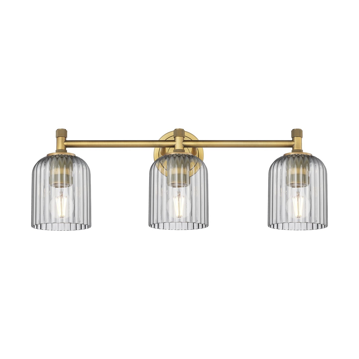 Innovations Crown Point 23in 3-Light Bath Vanity | Industrial Brushed Brass and Light Smoke Glass | Bathroom & Powder Room | Model 434-3W-BB-G559-5SM