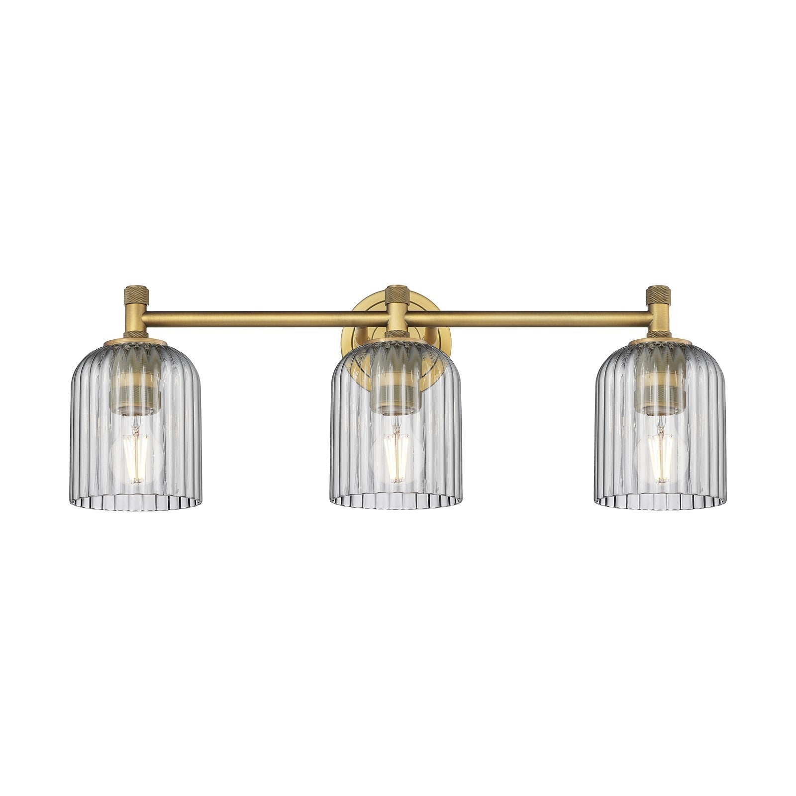 Innovations Crown Point 23in 3-Light Bath Vanity | Industrial Brushed Brass and Light Smoke Glass | Bathroom & Powder Room | Model 434-3W-BB-G559-5SM