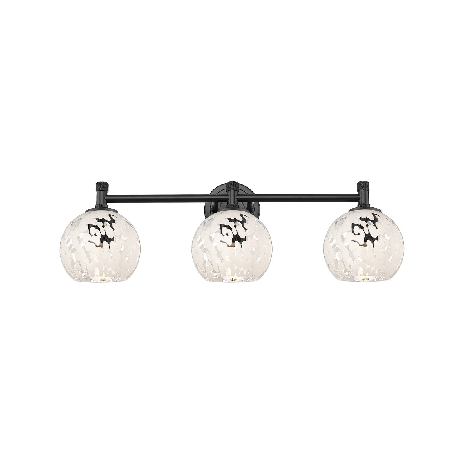 Innovations 23.75in 3-Light Bath Vanity | Industrial Matte Black and White Mouchette Glass | Bathroom & Powder Room | Model 434-3W-BK-G1216-6WM
