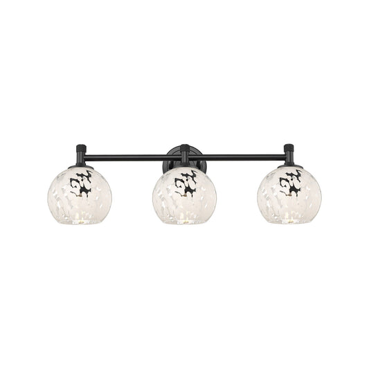 Innovations 23.75in 3-Light Bath Vanity | Industrial Matte Black and White Mouchette Glass | Bathroom & Powder Room | Model 434-3W-BK-G1216-6WM