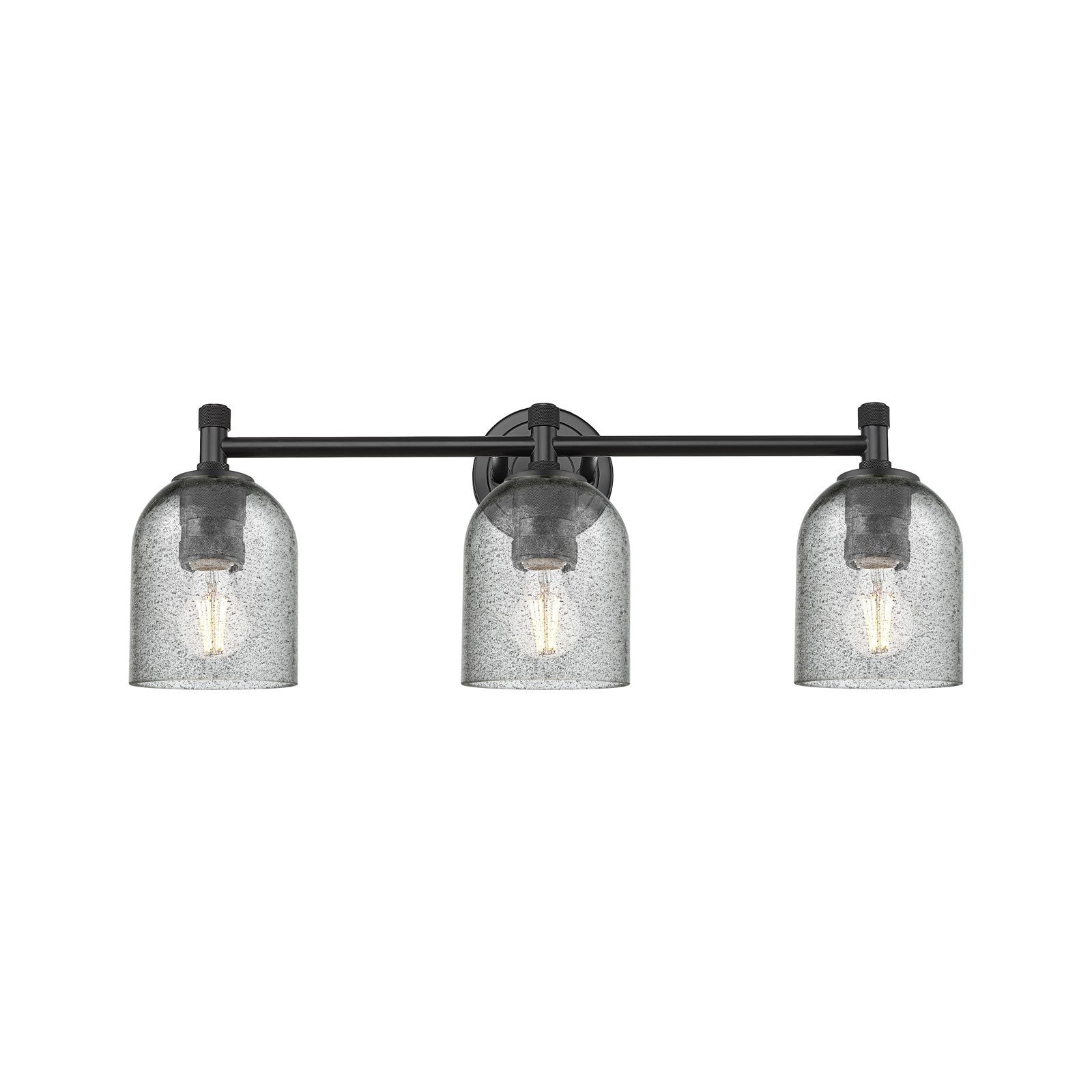 Innovations Caledonia 23in 3-Light Bath Vanity Light | Industrial Matte Black and Charcoal Glass | Bathroom & Powder Room | Model 434-3W-BK-G257