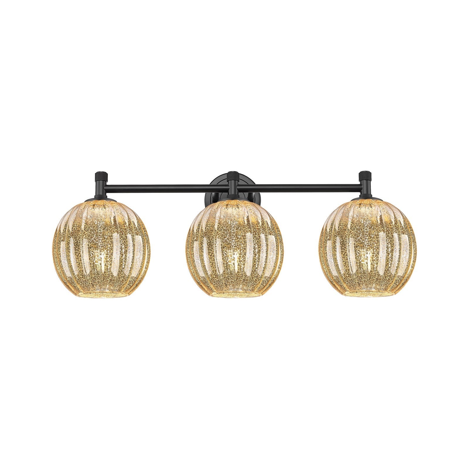 Innovations Preston Globe 25in 3-Light Bath Vanity | Industrial Matte Black and Mercury Glass | Bathroom & Powder Room | Model 434-3W-BK-G458-7ME