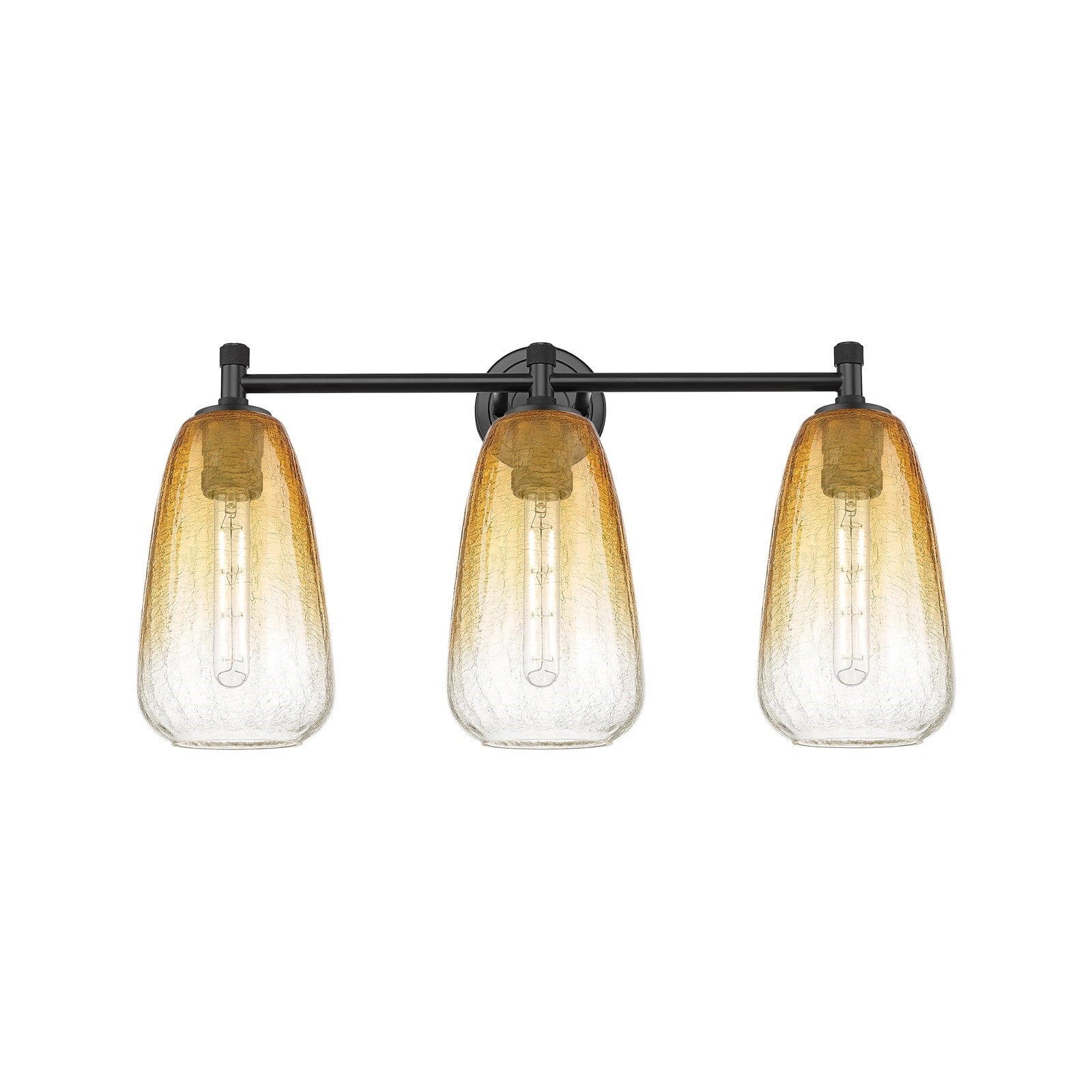 Innovations Brookhaven Almond 24in 3-Light Bath Vanity | Industrial Matte Black and Amber Glass | Bathroom Vanity | Model 434-3W-BK-G480-6AM