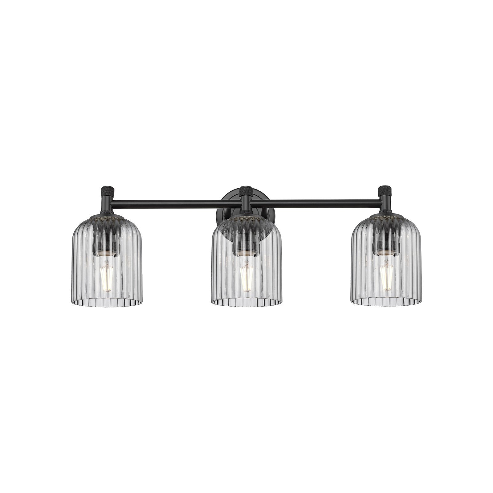 Innovations Crown Point 23in 3-Light Bath Vanity | Industrial Matte Black and Light Smoke Glass | Bathroom & Powder Room | Model 434-3W-BK-G559-5SM