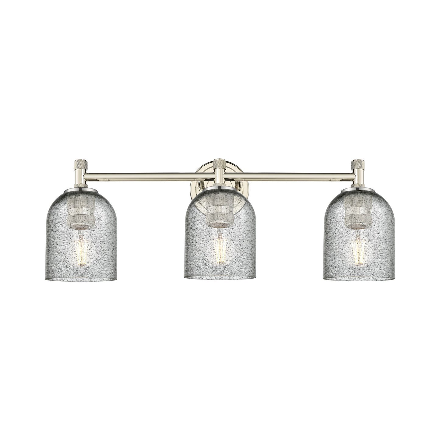 Innovations Caledonia 23in 3-Light Bath Vanity | Industrial Polished Nickel and Charcoal Glass | Bathroom & Powder Room | Model 434-3W-PN-G257