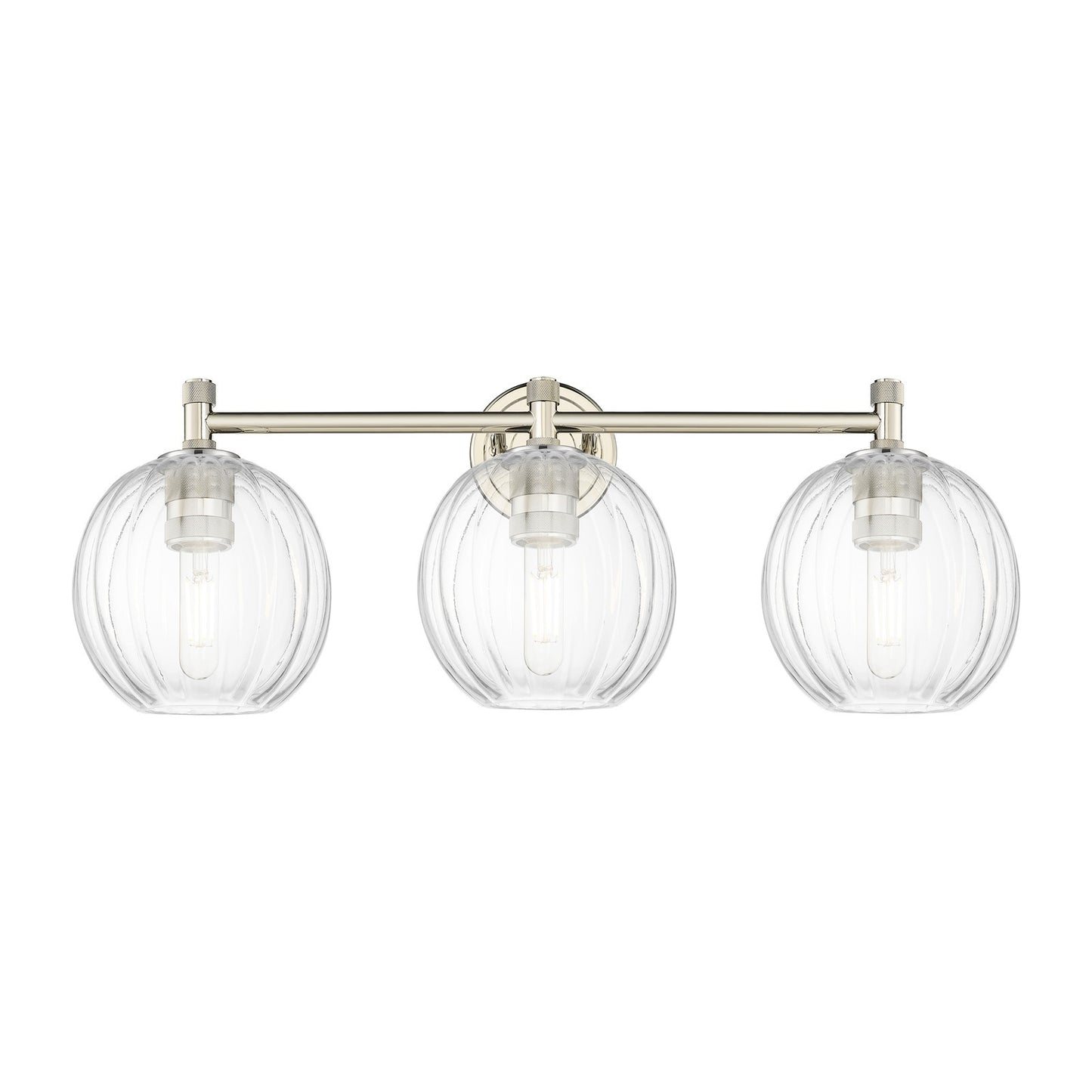 Innovations Preston Globe 25in 3-Light Bath Vanity Light | Industrial Polished Nickel and Clear Glass | Bathroom Vanity | Model 434-3W-PN-G458-7CL