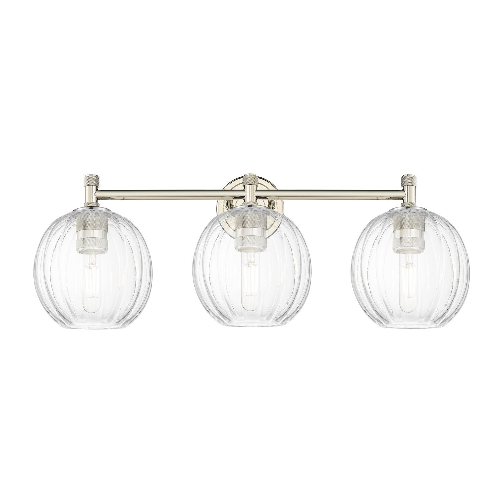 Innovations Preston Globe 25in 3-Light Bath Vanity Light | Industrial Polished Nickel and Clear Glass | Bathroom Vanity | Model 434-3W-PN-G458-7CL