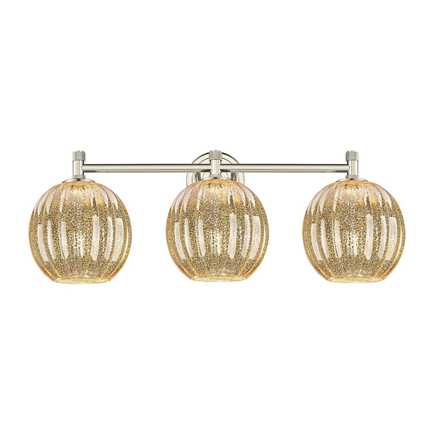 Innovations Preston Globe 25in 3-Light Bath Vanity Light | Industrial Polished Nickel and Mercury Glass | Bathroom Vanity | Model 434-3W-PN-G458-7ME