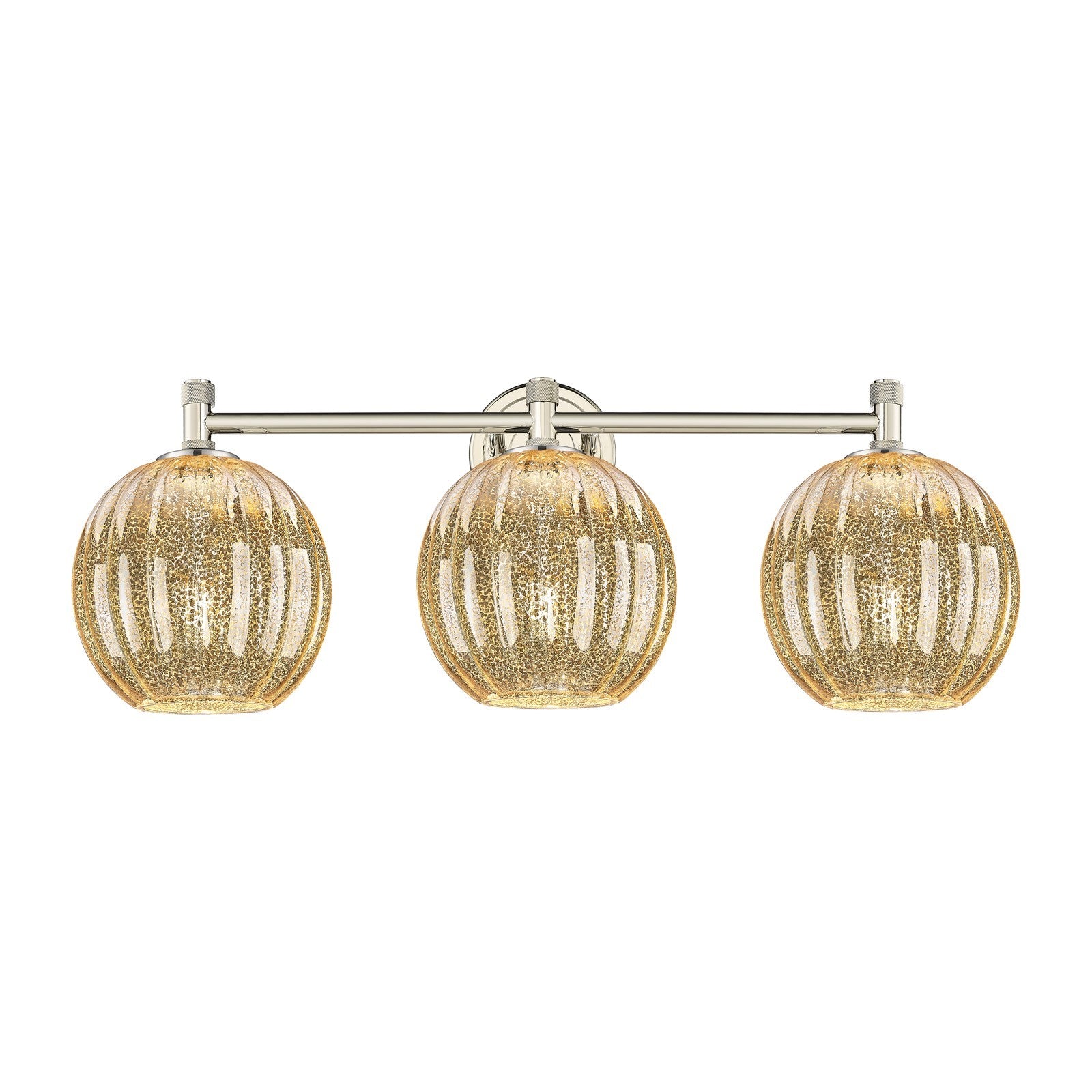Innovations Preston Globe 25in 3-Light Bath Vanity Light | Industrial Polished Nickel and Mercury Glass | Bathroom Vanity | Model 434-3W-PN-G458-7ME