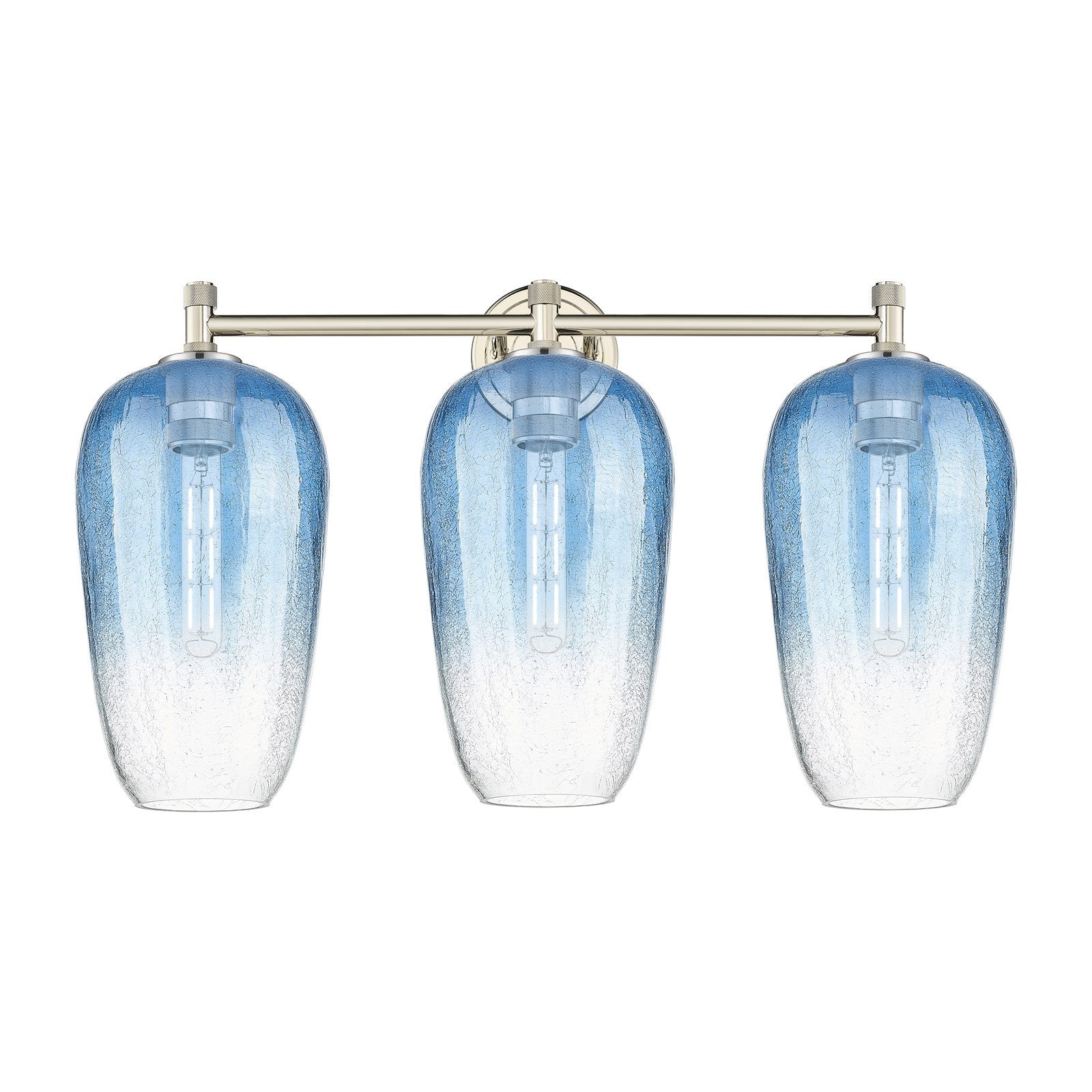 Innovations Brookhaven Flute 25in 3-Light Bath Vanity Light | Industrial Polished Nickel and Sapphire Blue Glass | Model 434-3W-PN-G484-7SB