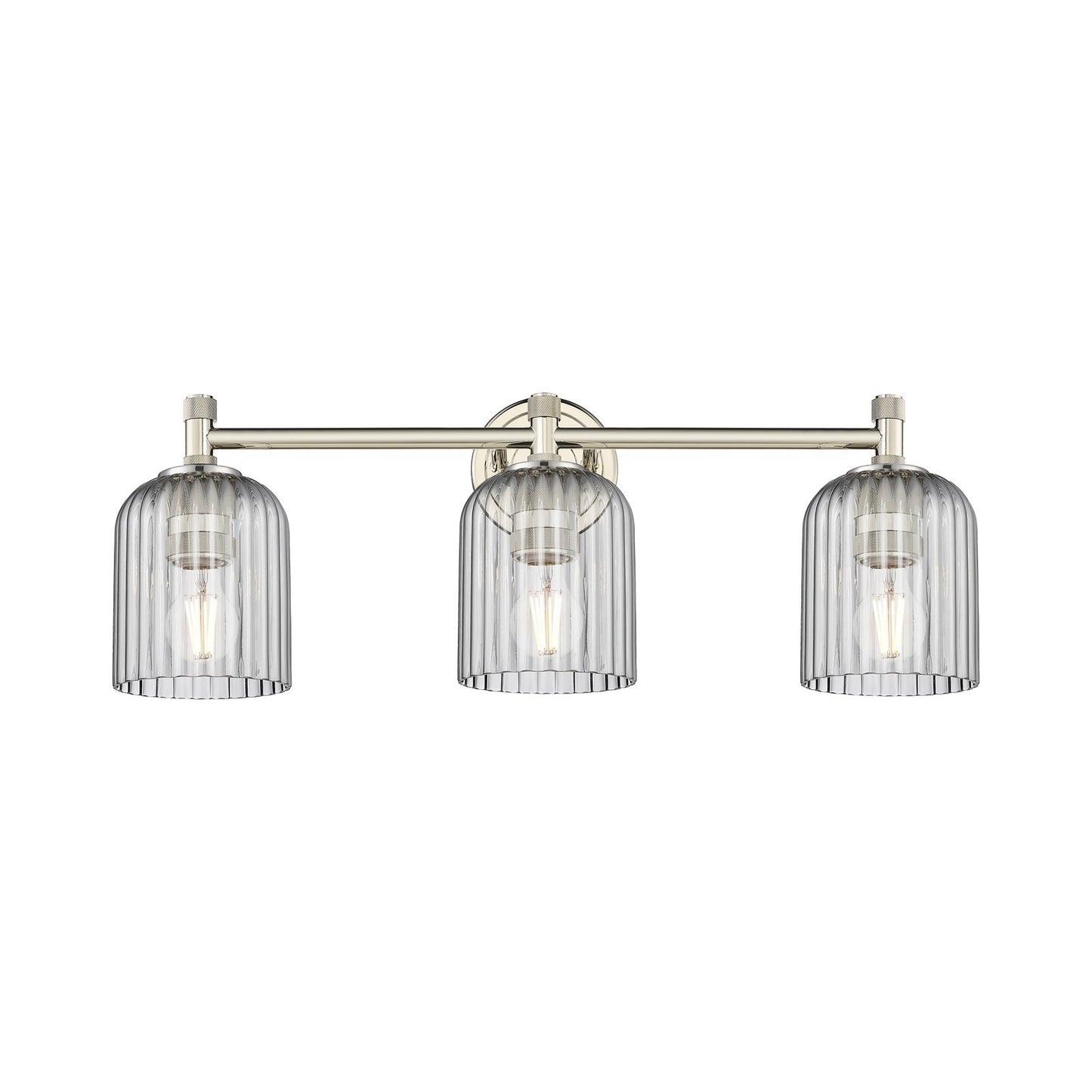 Innovations Crown Point 23in 3-Light Bath Vanity Light | Industrial Polished Nickel and Light Smoke Glass | Bathroom | Model 434-3W-PN-G559-5SM