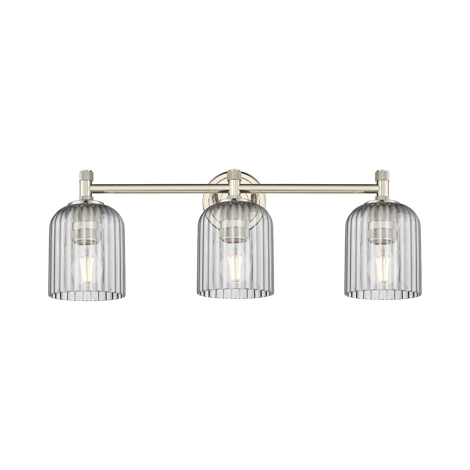 Innovations Crown Point 23in 3-Light Bath Vanity Light | Industrial Polished Nickel and Light Smoke Glass | Bathroom | Model 434-3W-PN-G559-5SM