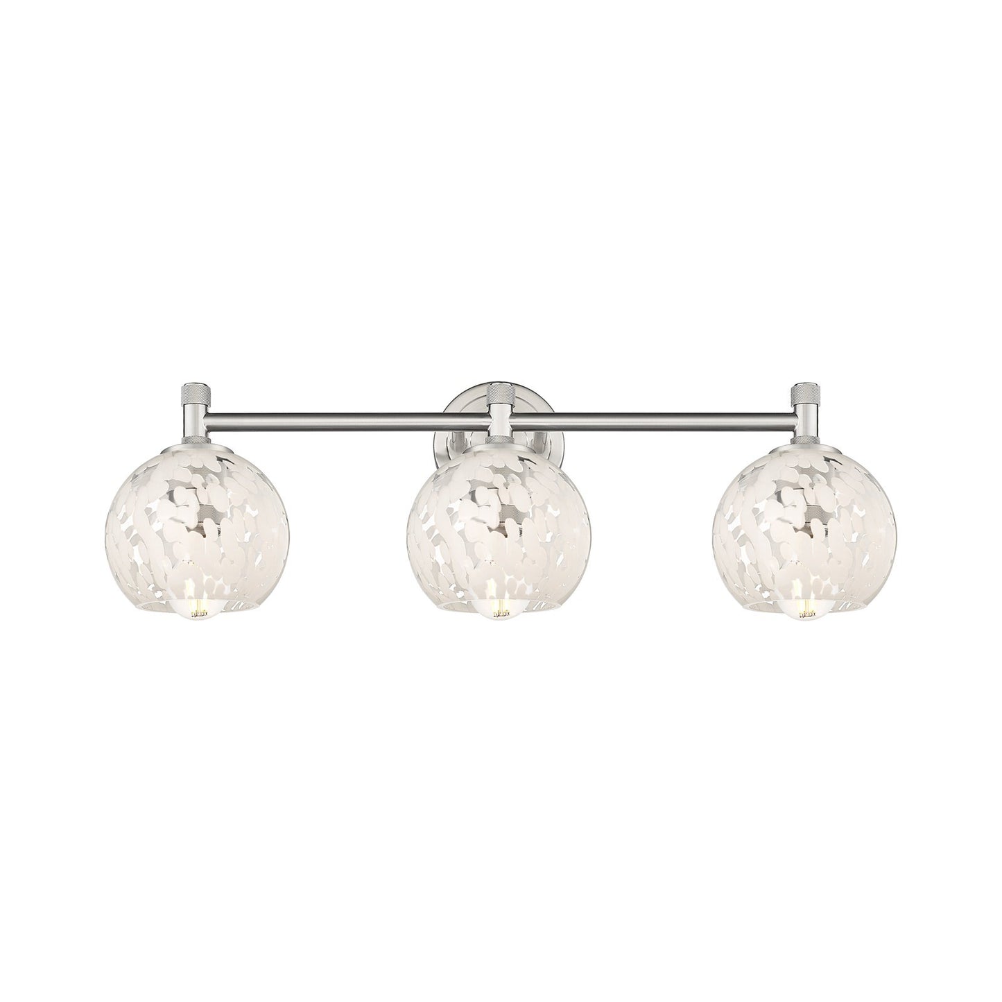 Innovations White Mouchette 24in 3-Light Bath Vanity Light | Industrial Satin Nickel and White Mouchette Glass | Bathroom | Model 434-3W-SN-G1216-6WM