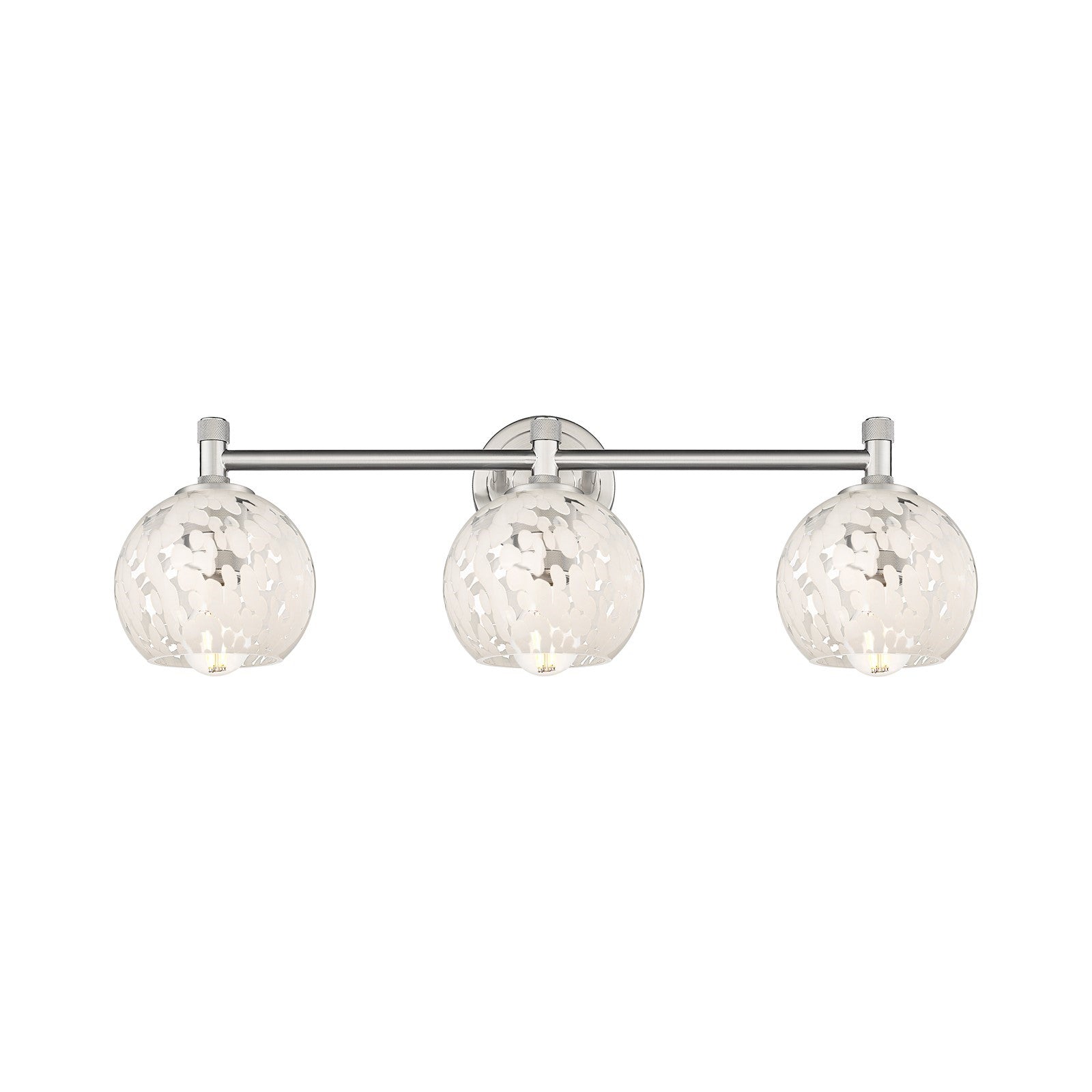Innovations White Mouchette 24in 3-Light Bath Vanity Light | Industrial Satin Nickel and White Mouchette Glass | Bathroom | Model 434-3W-SN-G1216-6WM