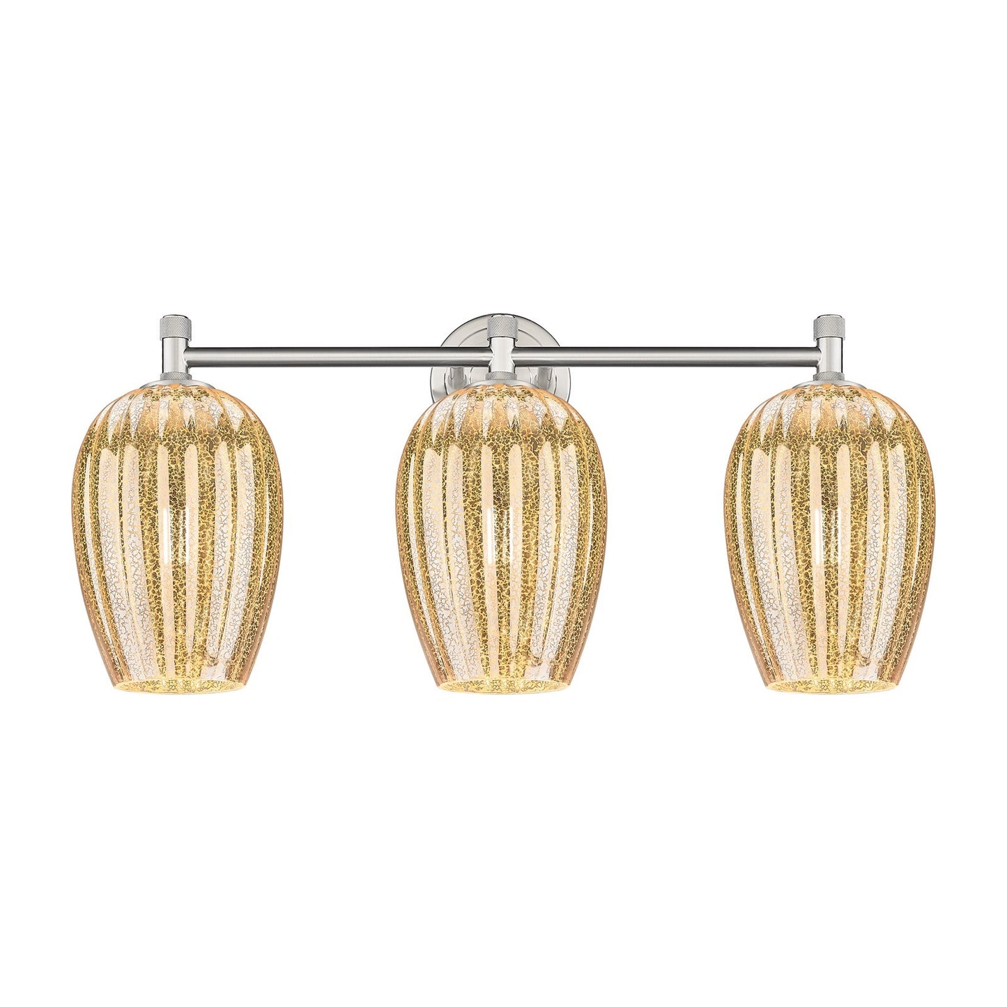 Innovations Preston Flute 24in 3-Light Bath Vanity Light | Industrial Satin Nickel and Mercury Glass | Bathroom Vanity | Model 434-3W-SN-G457-6ME