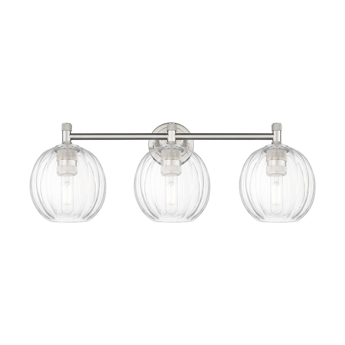 Innovations Preston Globe 25in 3-Light Bath Vanity Light | Industrial Satin Nickel and Clear Glass | Bathroom Vanity | Model 434-3W-SN-G458-7CL
