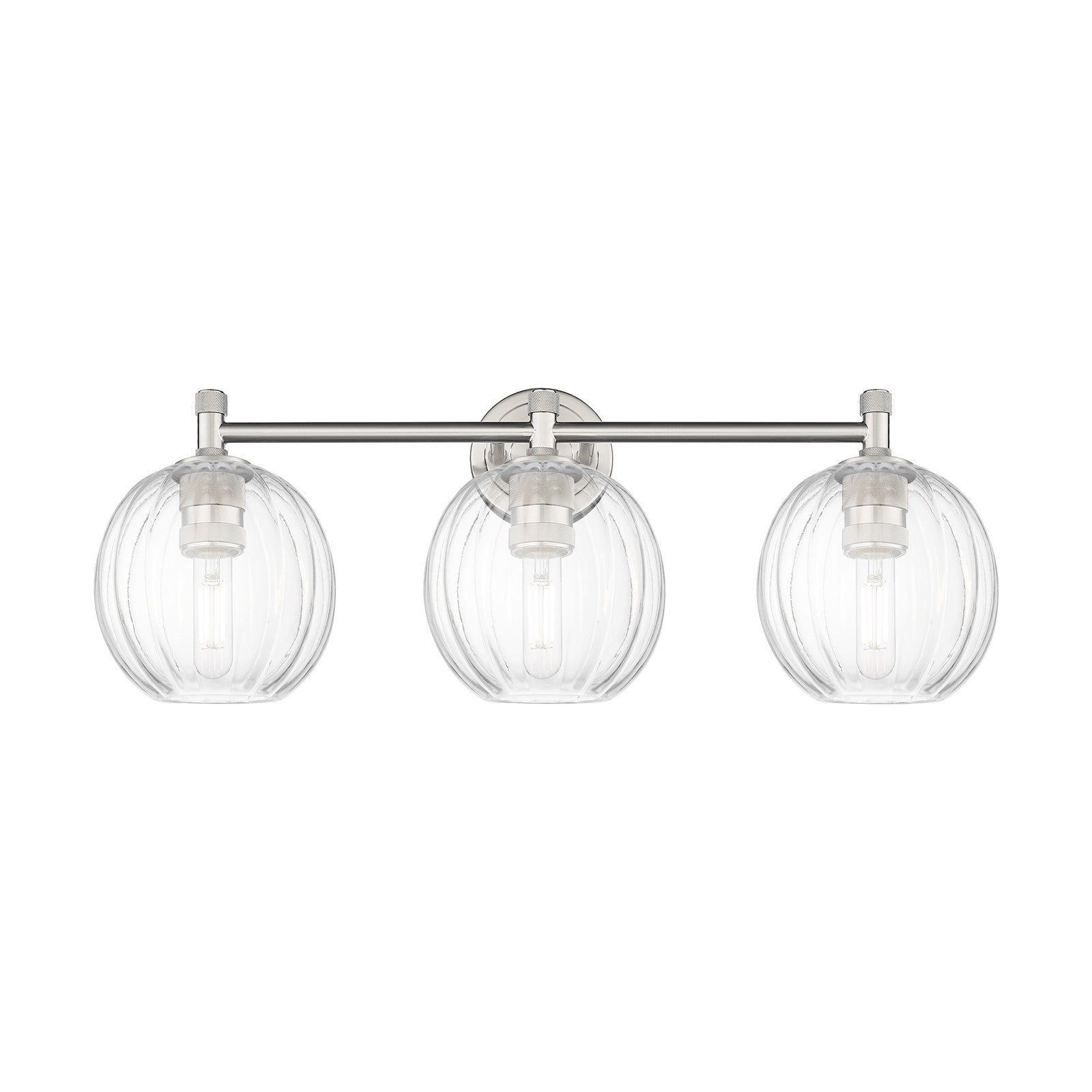Innovations Preston Globe 25in 3-Light Bath Vanity Light | Industrial Satin Nickel and Clear Glass | Bathroom Vanity | Model 434-3W-SN-G458-7CL