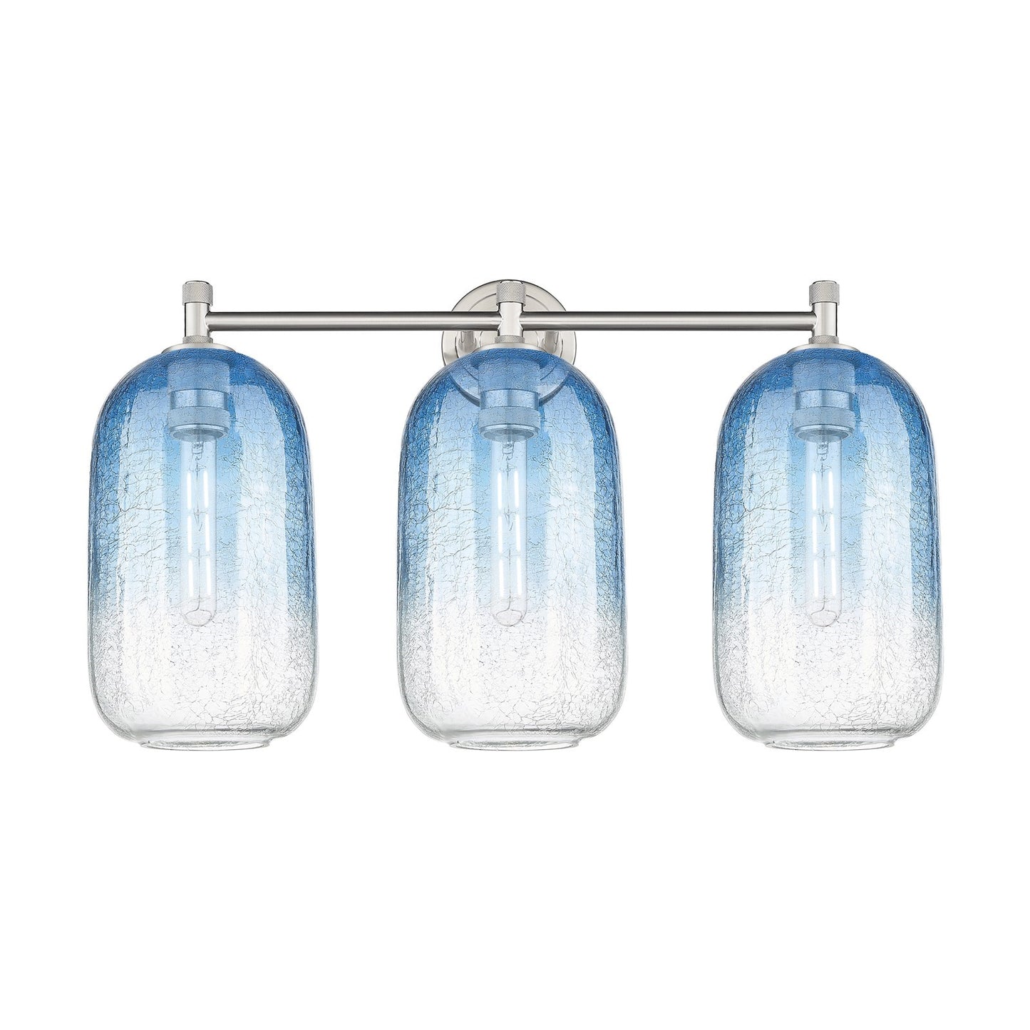 Innovations Brookhaven Cloche 25in 3-Light Bath Vanity | Industrial Satin Nickel and Sapphire Blue Glass | Bathroom Vanity | Model 434-3W-SN-G482-7SB