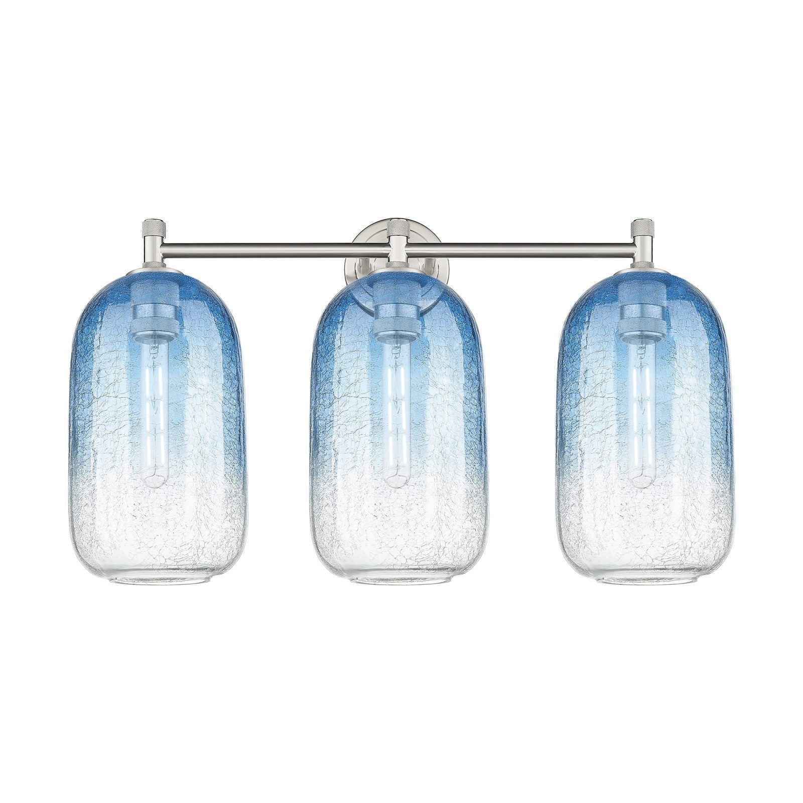 Innovations Brookhaven Cloche 25in 3-Light Bath Vanity | Industrial Satin Nickel and Sapphire Blue Glass | Bathroom Vanity | Model 434-3W-SN-G482-7SB