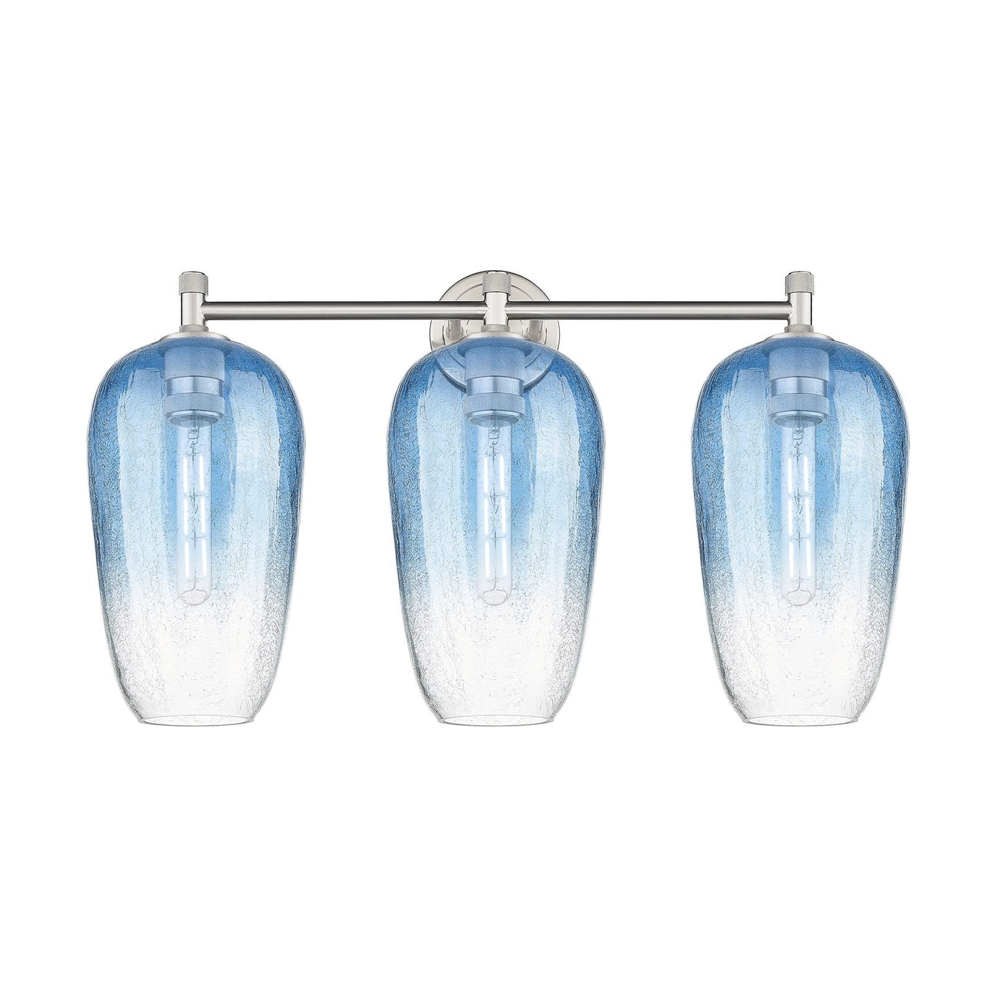 Innovations Brookhaven Flute 25in 3-Light Bath Vanity | Industrial Satin Nickel and Sapphire Blue Glass | Bathroom Vanity | Model 434-3W-SN-G484-7SB