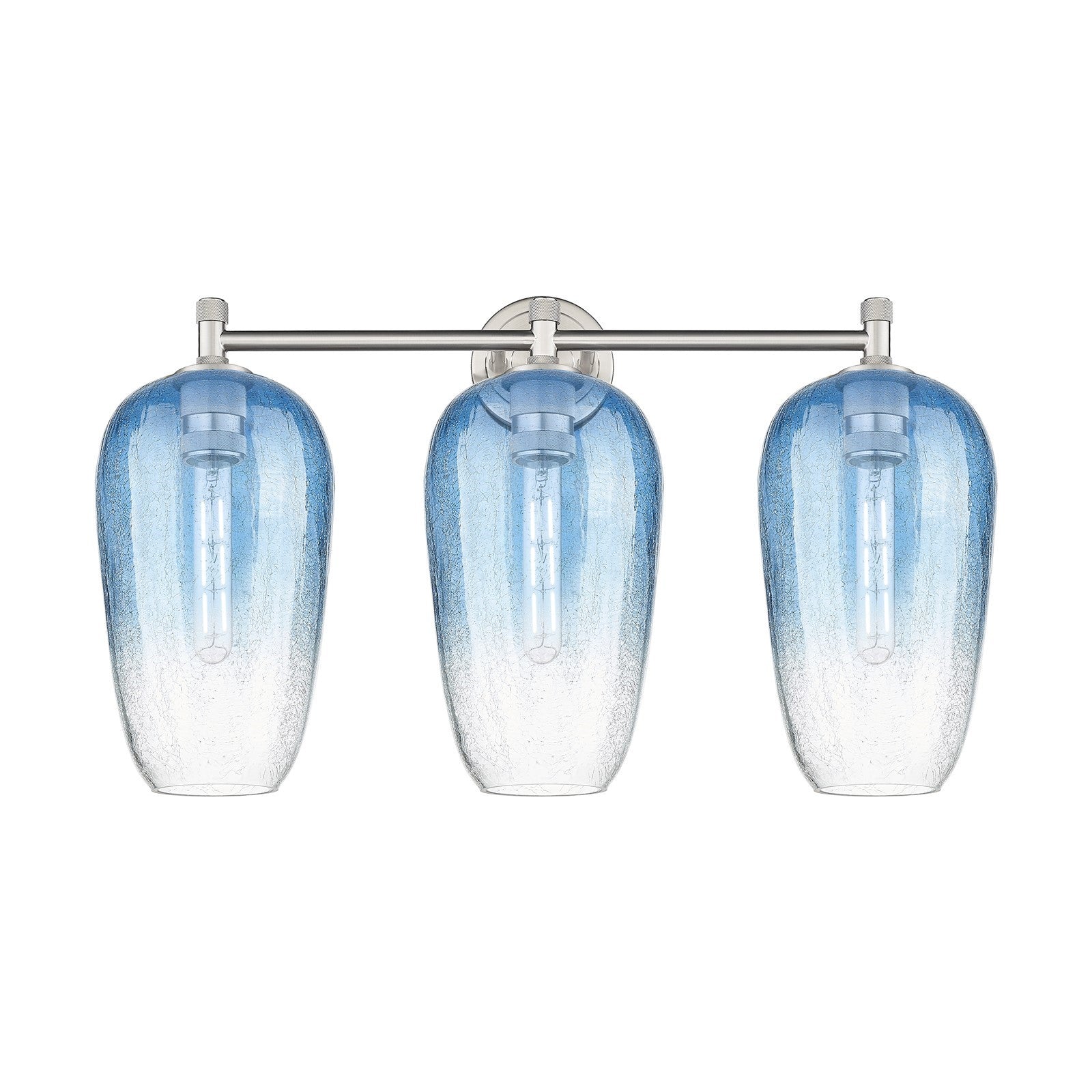Innovations Brookhaven Flute 25in 3-Light Bath Vanity | Industrial Satin Nickel and Sapphire Blue Glass | Bathroom Vanity | Model 434-3W-SN-G484-7SB