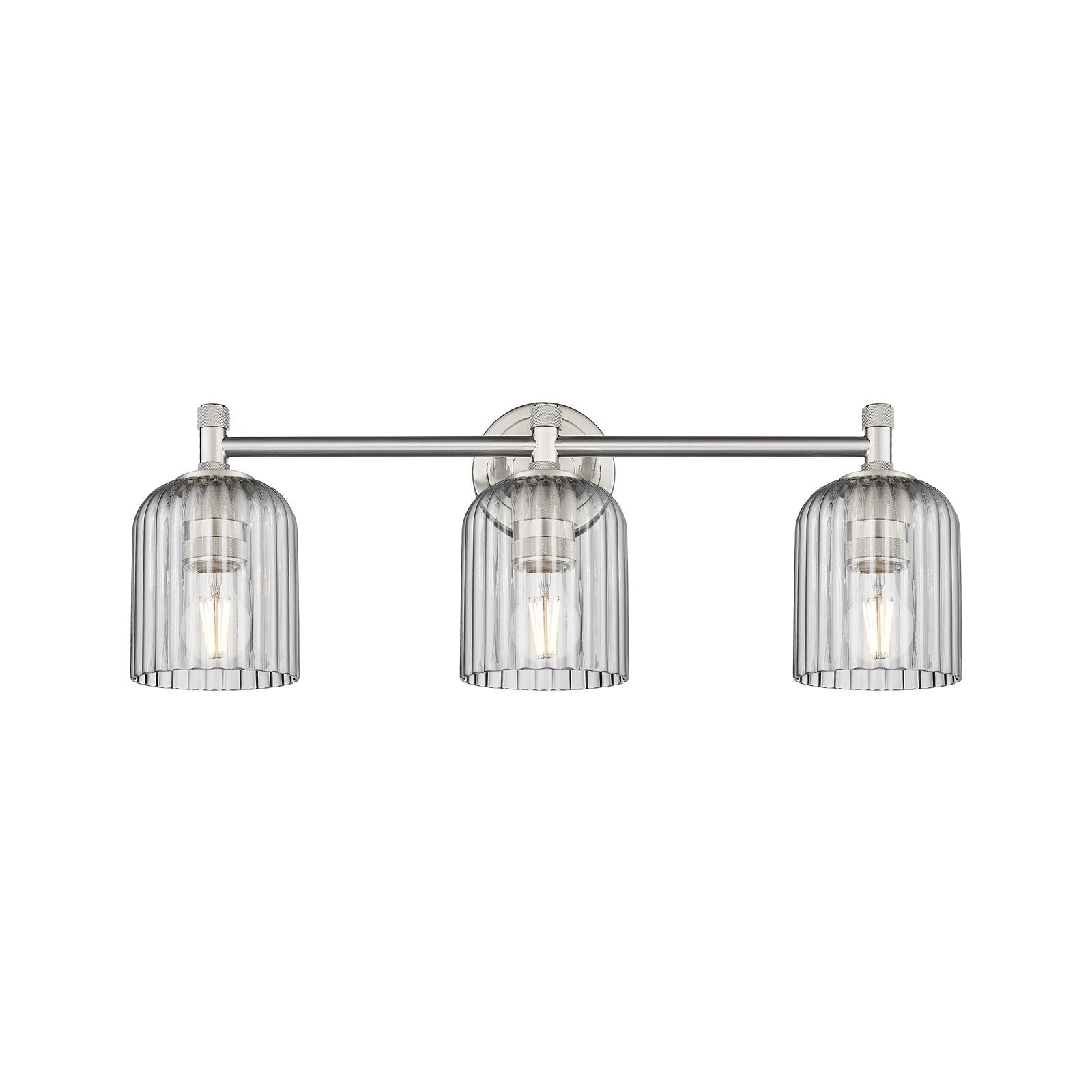 Innovations Crown Point 22.75in 3-Light Bath Vanity | Industrial Satin Nickel and Light Smoke Glass | Bathroom & Powder | Model 434-3W-SN-G559-5SM