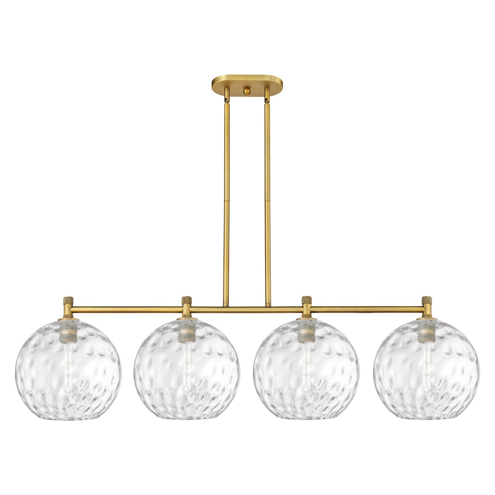 Innovations Athens Water Glass 52in 4-Light Island | Industrial Brushed Brass and Clear Glass | Kitchen Island & Dining | Model 434-4I-BB-G1215-12