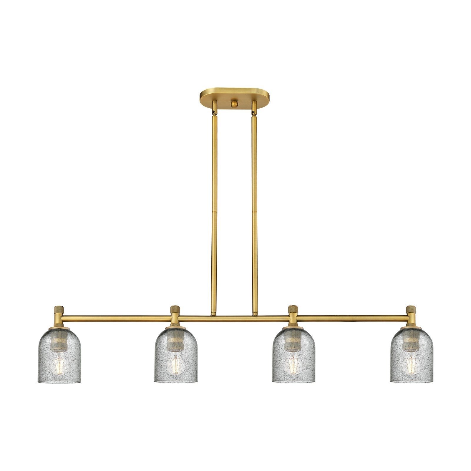 Innovations Caledonia 45in 4-Light Island Light | Industrial Brushed Brass and Charcoal Glass | Kitchen Island & Dining Room | Model 434-4I-BB-G257