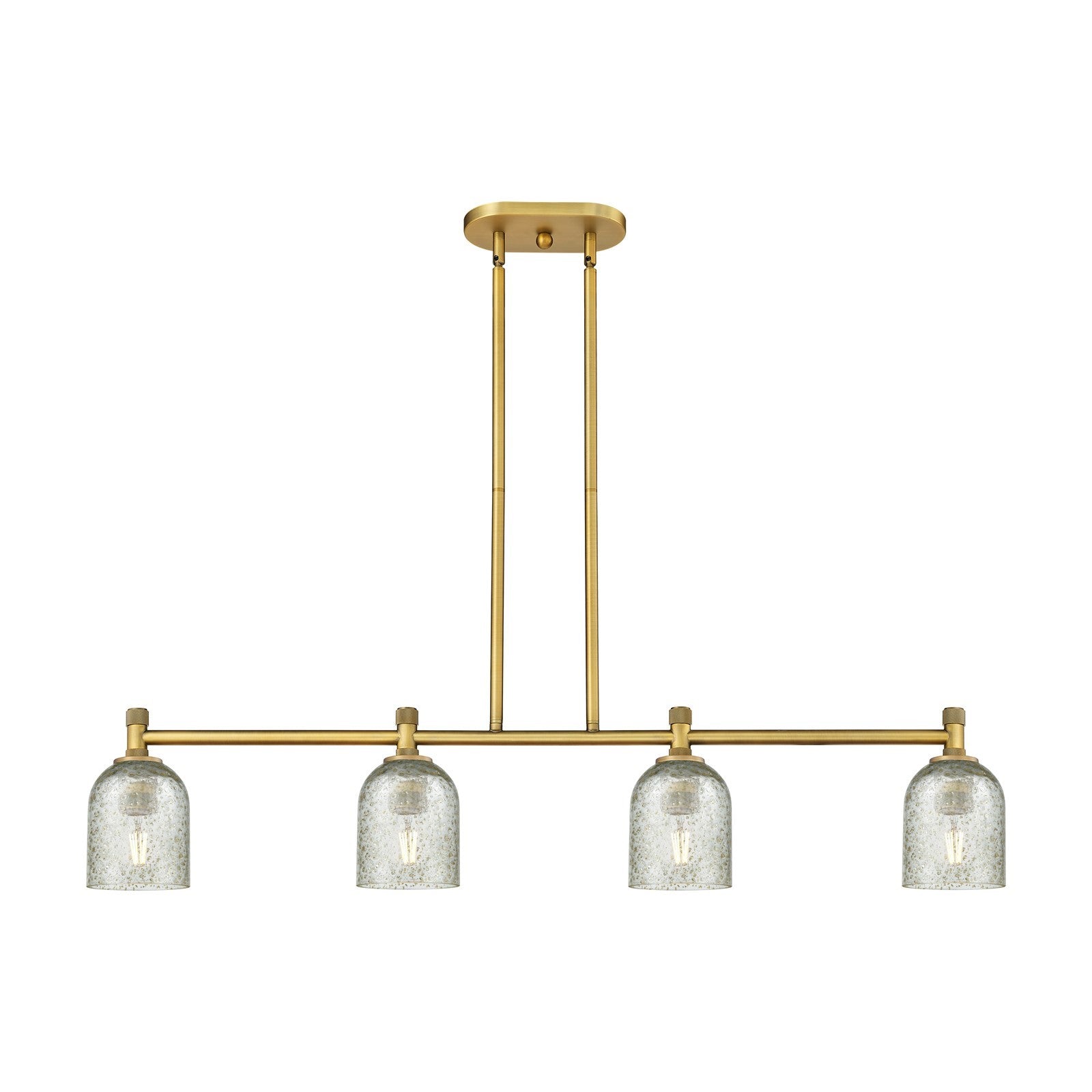 Innovations Caledonia 45in 4-Light Island Light | Industrial Brushed Brass and Mica Glass | Kitchen Island & Dining Room | Model 434-4I-BB-G259