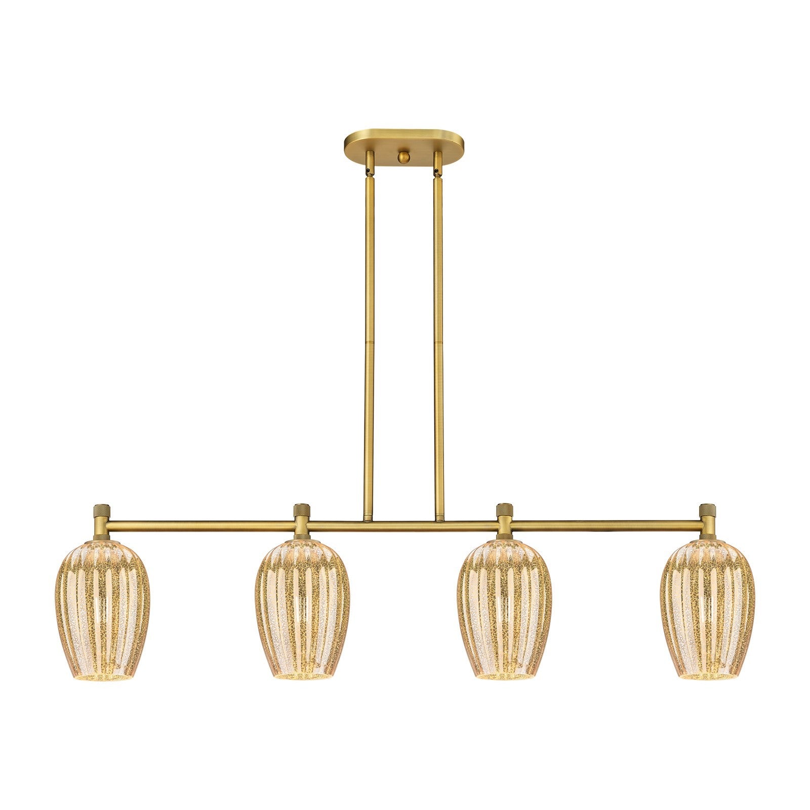 Innovations Preston Flute 46in 4-Light Island | Industrial Brushed Brass and Mercury Glass | Kitchen Island & Dining Room | Model 434-4I-BB-G457-6ME
