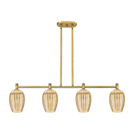 Innovations Preston Flute 46in 4-Light Island | Industrial Brushed Brass and Mercury Glass | Kitchen Island & Dining Room | Model 434-4I-BB-G457-6ME