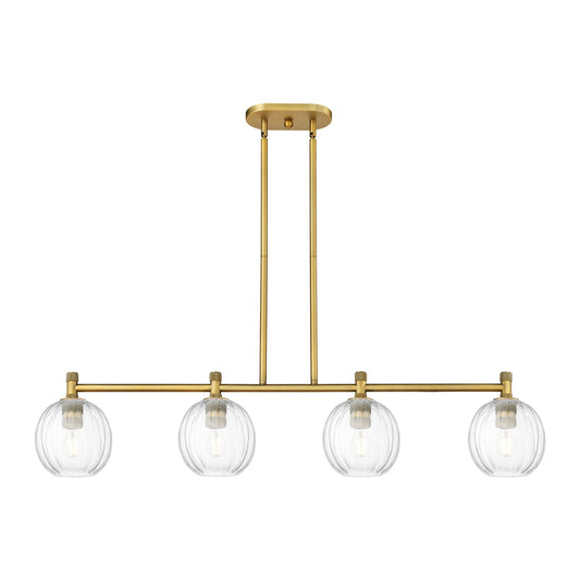 Innovations Preston Globe 47in 4-Light Island | Industrial Brushed Brass and Clear Glass | Kitchen Island & Dining Room | Model 434-4I-BB-G458-7CL