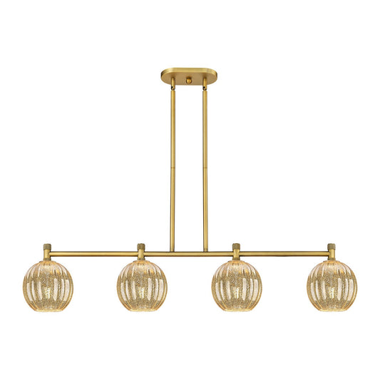 Innovations Preston Globe 47in 4-Light Island | Industrial Brushed Brass and Mercury Glass | Kitchen Island & Dining Room | Model 434-4I-BB-G458-7ME