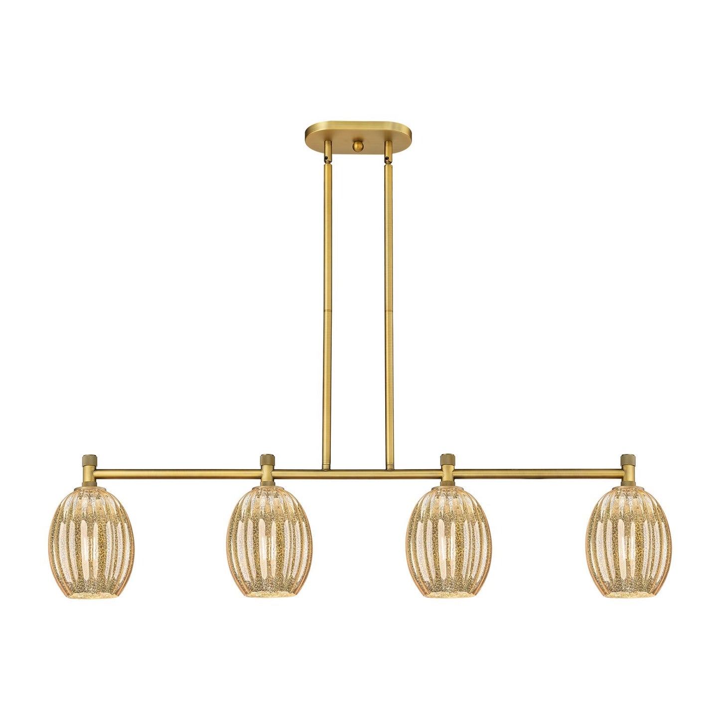 Innovations Preston Bulb 46.5in 4-Light Island Light | Industrial Brushed Brass and Mercury Glass | Kitchen Island | Model 434-4I-BB-G459-6ME