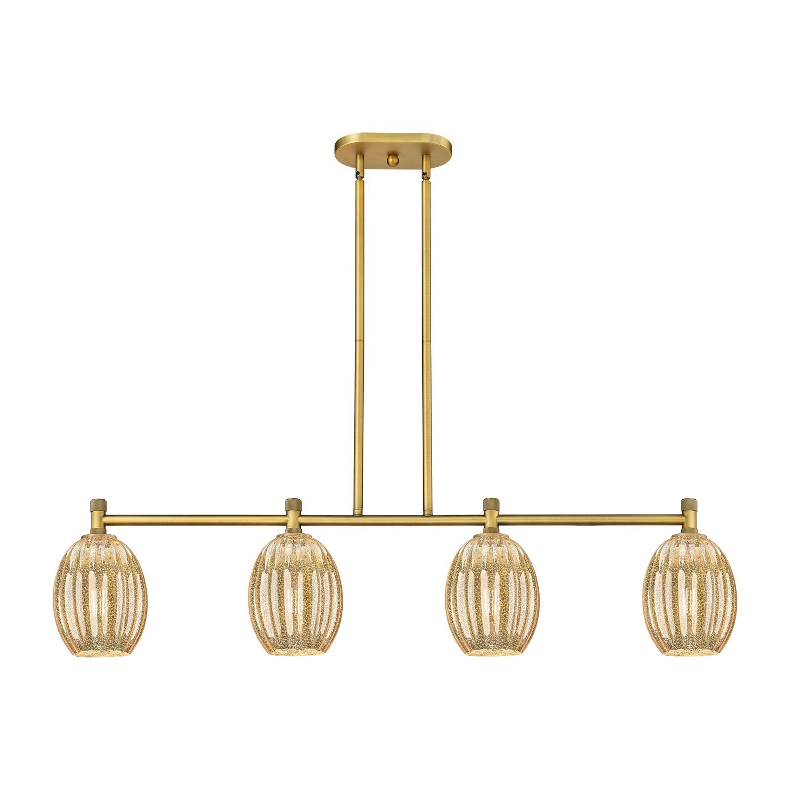 Innovations Preston Bulb 46.5in 4-Light Island Light | Industrial Brushed Brass and Mercury Glass | Kitchen Island | Model 434-4I-BB-G459-6ME