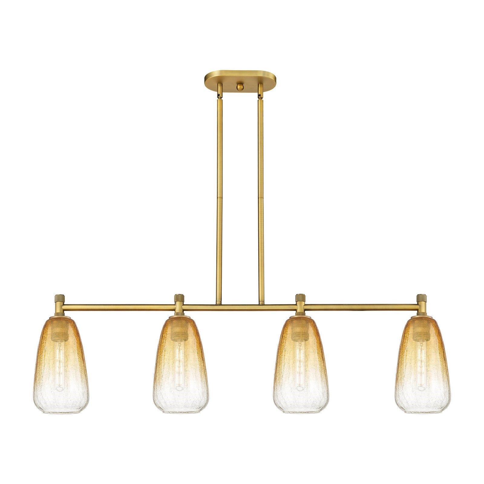 Innovations Brookhaven Almond 46.25in 4-Light Island Light | Industrial Brushed Brass and Amber Glass | Kitchen Island | Model 434-4I-BB-G480-6AM