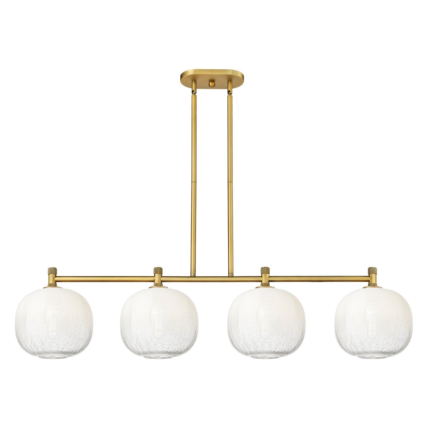 Innovations Brookhaven Sphere 50.75in 4-Light Island Light | Industrial Brushed Brass and Opal Glass | Kitchen Island | Model 434-4I-BB-G481-10OP