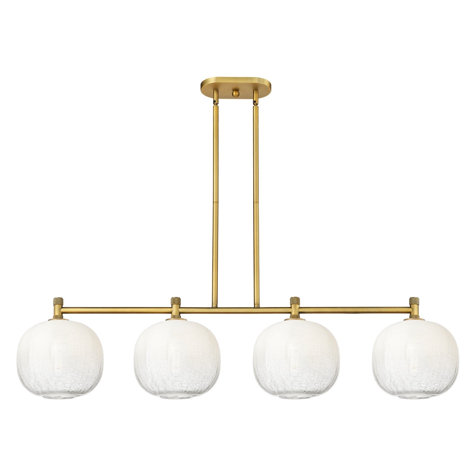 Innovations Brookhaven Sphere 50.75in 4-Light Island Light | Industrial Brushed Brass and Opal Glass | Kitchen Island | Model 434-4I-BB-G481-10OP
