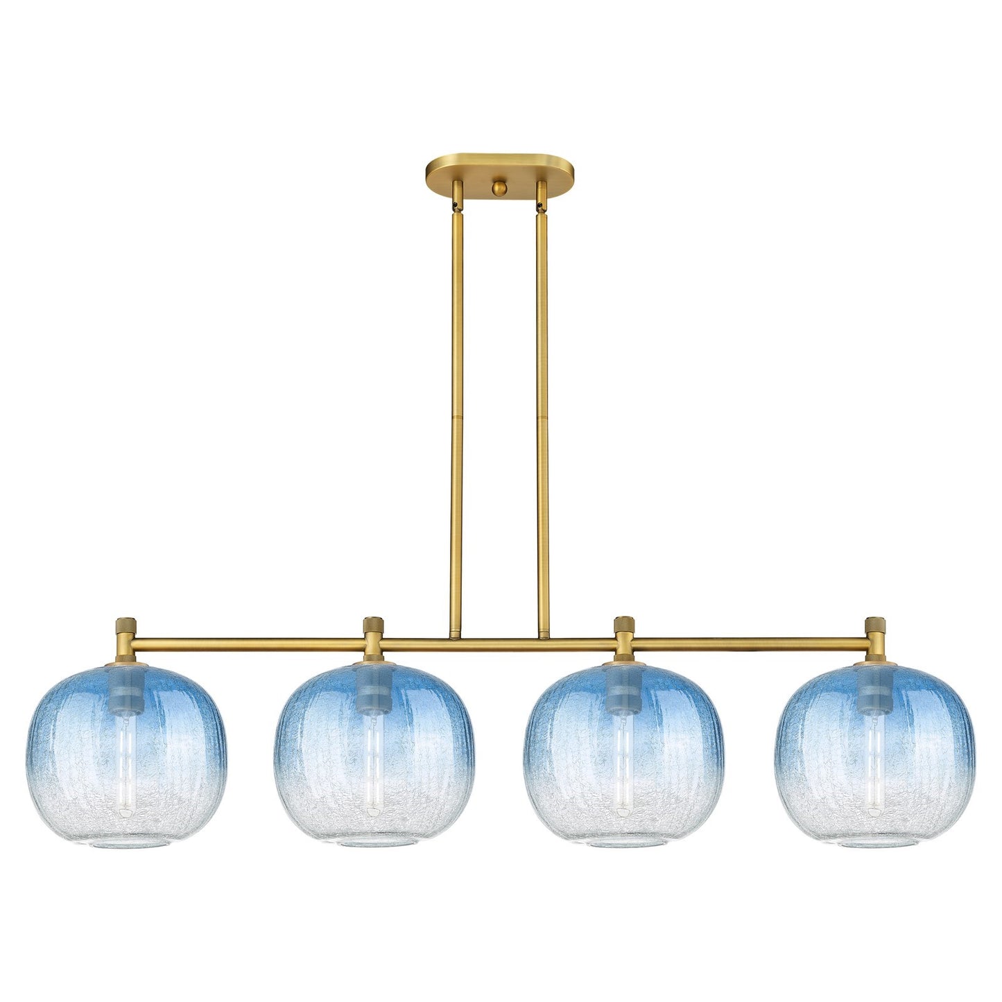 Innovations Brookhaven Sphere 51in 4-Light Island Light | Industrial Brushed Brass and Sapphire Blue Glass | Kitchen | Model 434-4I-BB-G481-10SB