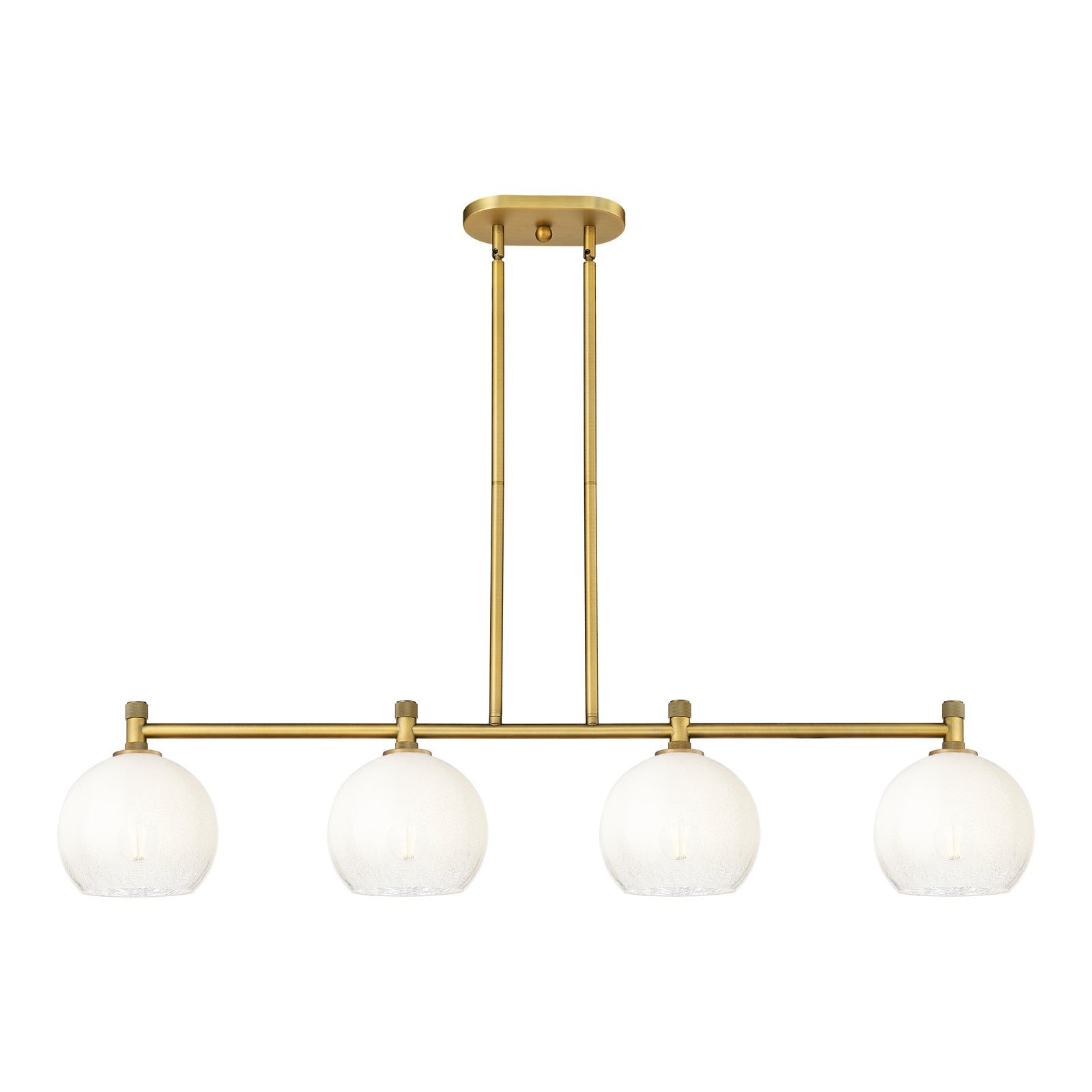 Innovations Brookhaven Globe 48in 4-Light Island Light | Industrial Brushed Brass and Opal Glass | Kitchen Island & Dining | Model 434-4I-BB-G483-8OP