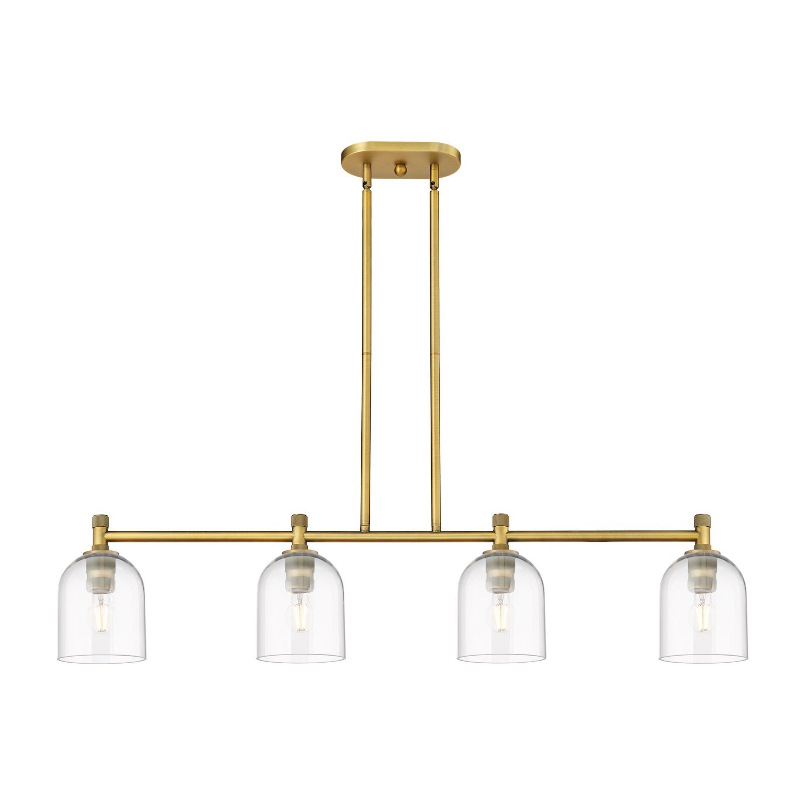 Innovations Bella 46in 4-Light Island | Industrial Brushed Brass and Clear Glass | Kitchen Island & Dining Room | Model 434-4I-BB-G558-6CL