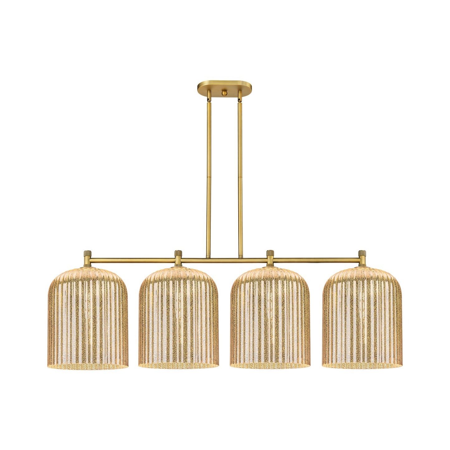 Innovations Crown Point 52in 4-Light Island | Industrial Brushed Brass and Mercury Glass | Kitchen Island & Dining Room | Model 434-4I-BB-G559-12ME