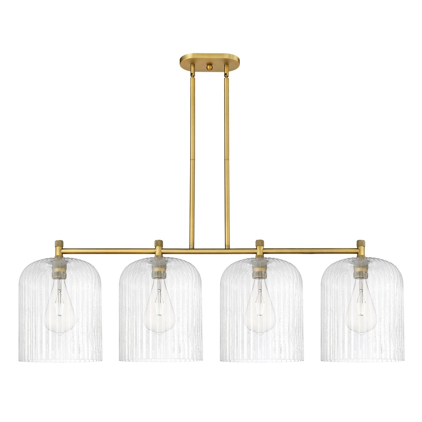 Innovations Crown Point 52in 4-Light Island | Industrial Brushed Brass and Seedy Glass | Kitchen Island & Dining Room | Model 434-4I-BB-G559-12SDY