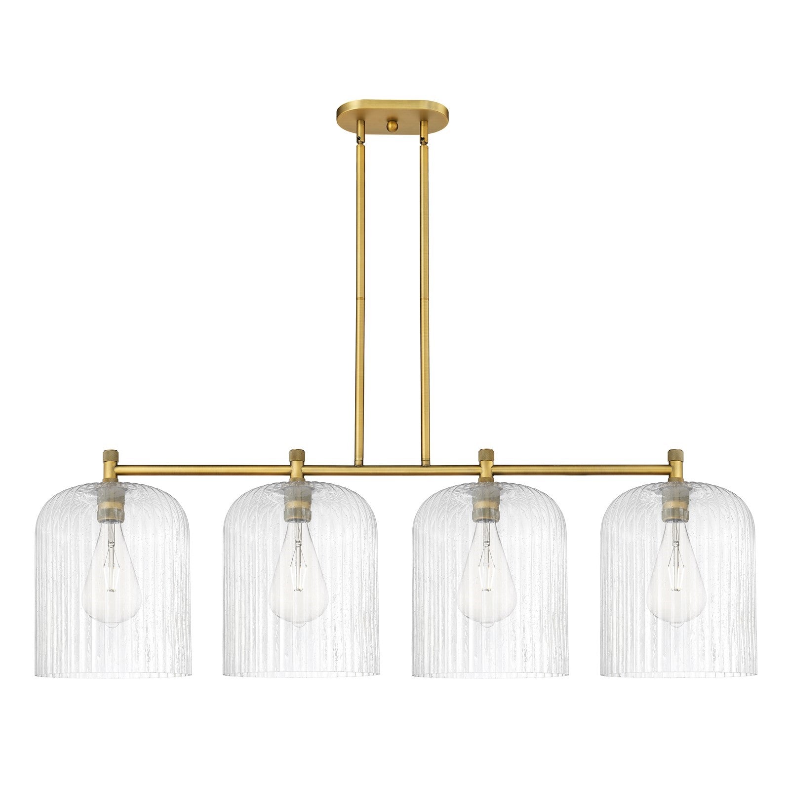 Innovations Crown Point 52in 4-Light Island | Industrial Brushed Brass and Seedy Glass | Kitchen Island & Dining Room | Model 434-4I-BB-G559-12SDY