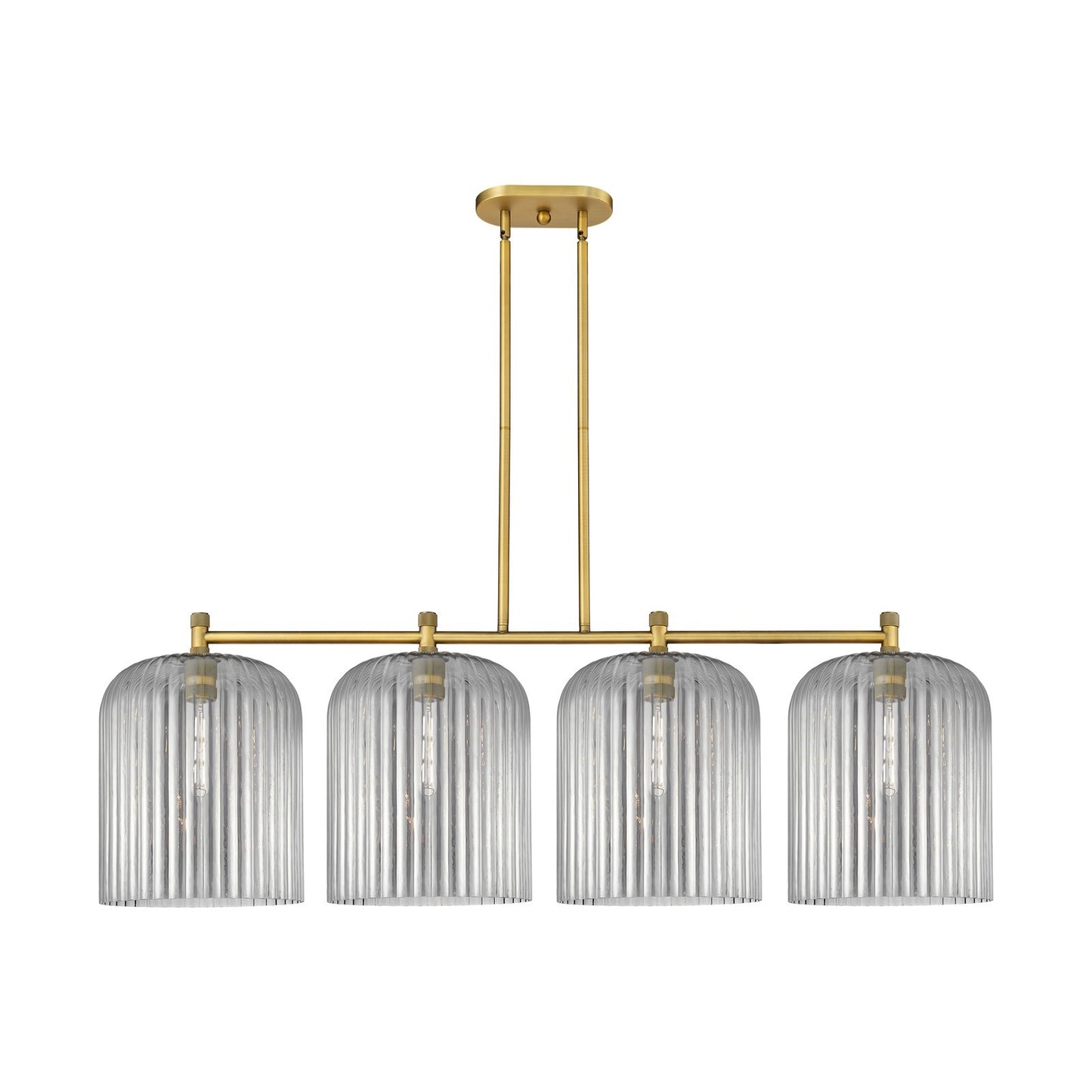 Innovations Crown Point 52in 4-Light Island | Industrial Brushed Brass and Light Smoke Glass | Kitchen Island & Dining | Model 434-4I-BB-G559-12SM