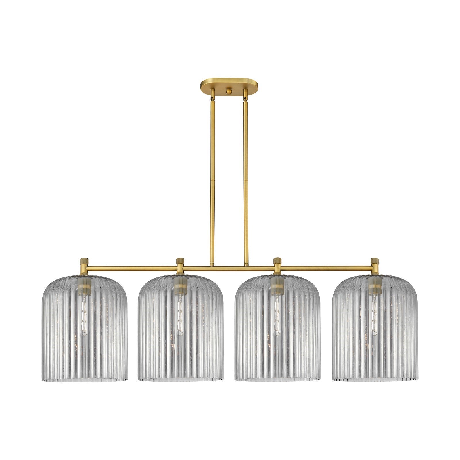 Innovations Crown Point 52in 4-Light Island | Industrial Brushed Brass and Light Smoke Glass | Kitchen Island & Dining | Model 434-4I-BB-G559-12SM