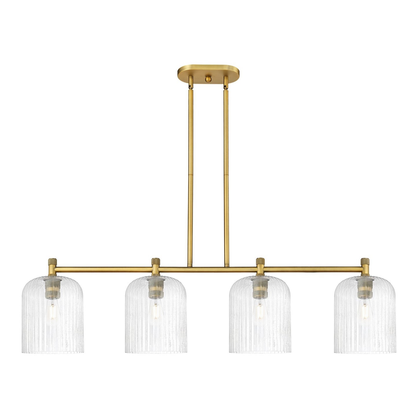 Innovations Crown Point 48in 4-Light Island Light | Industrial Brushed Brass and Seedy Glass | Kitchen Island & Dining | Model 434-4I-BB-G559-8SDY