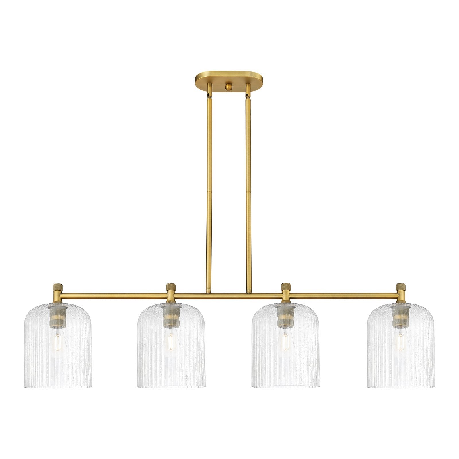 Innovations Crown Point 48in 4-Light Island Light | Industrial Brushed Brass and Seedy Glass | Kitchen Island & Dining | Model 434-4I-BB-G559-8SDY