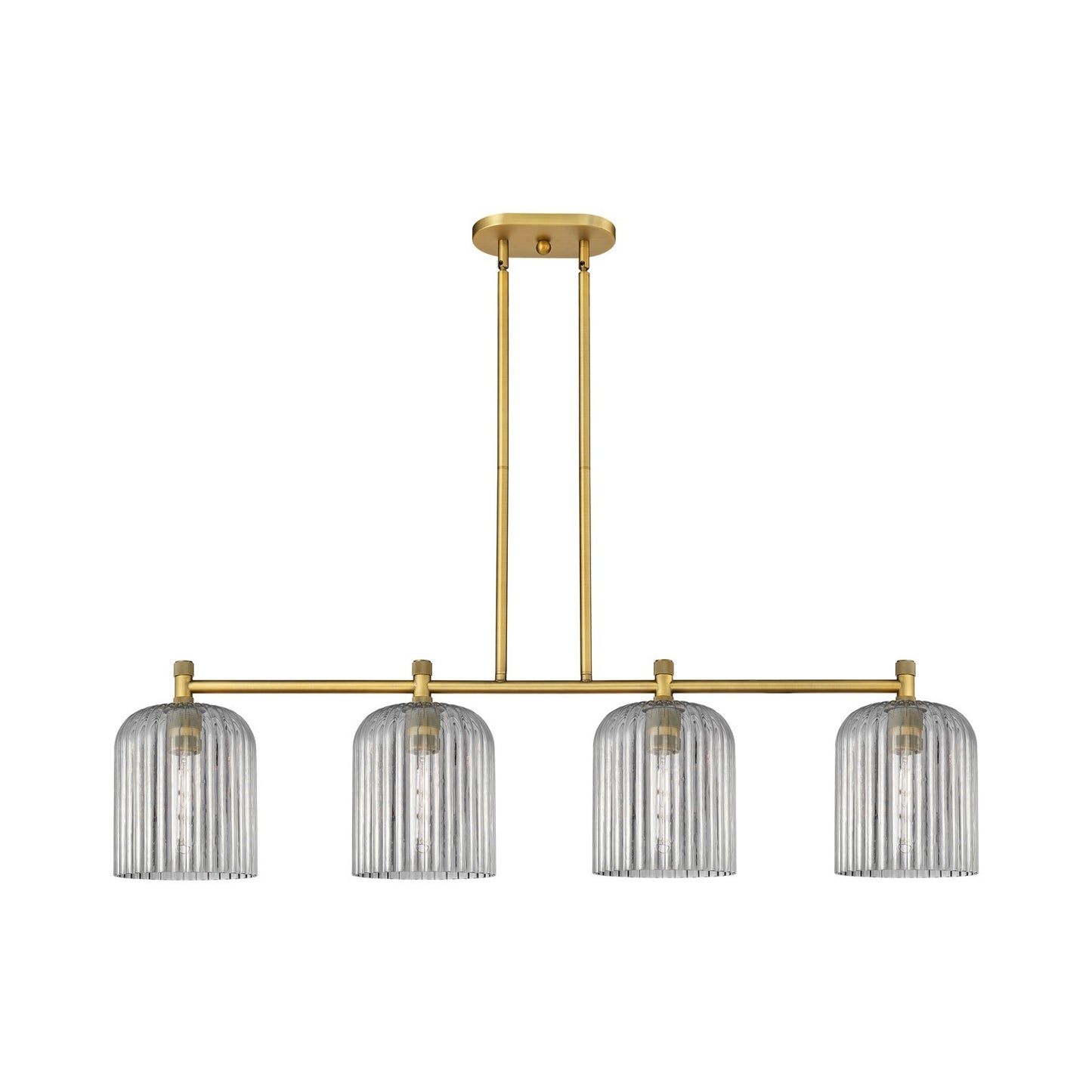 Innovations Crown Point 48in 4-Light Island Light | Industrial Brushed Brass and Light Smoke Glass | Kitchen Island | Model 434-4I-BB-G559-8SM